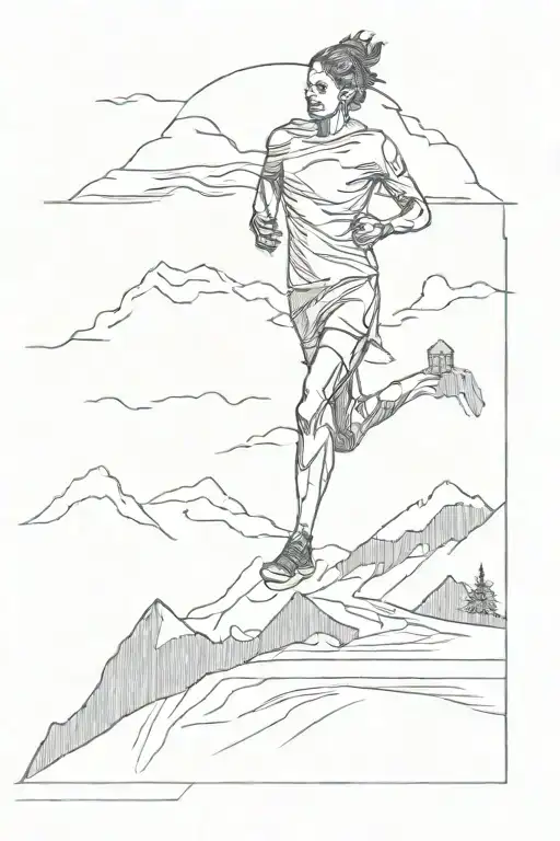silhouette of a runner and a mountain tattoo design idea