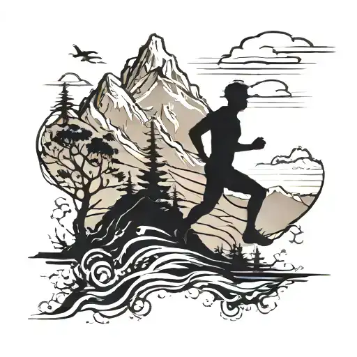 silhouette of runner and mountain tattoo design idea