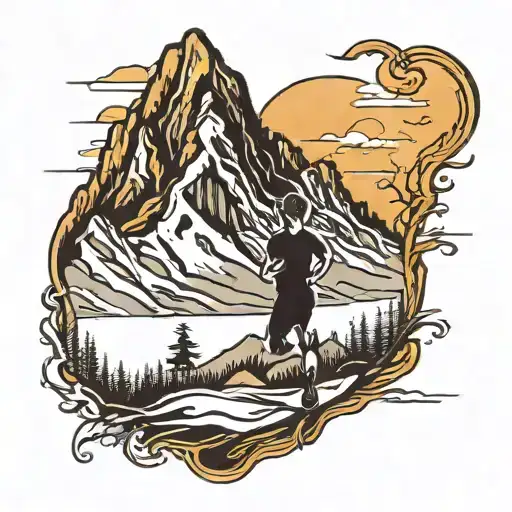 silhouette of a runner and a mountain tattoo design idea