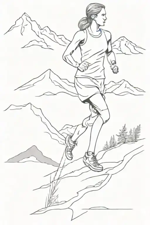 silhouette of a runner and a mountain tattoo design idea