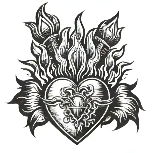 Sacred heart in flames coming tattoo design idea