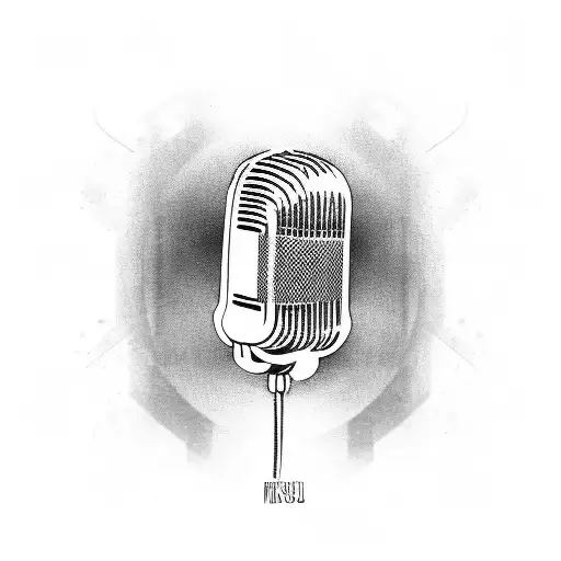 Old school hiphop microphone with oldenglish font "MUSIC FOREVER"  tattoo design idea
