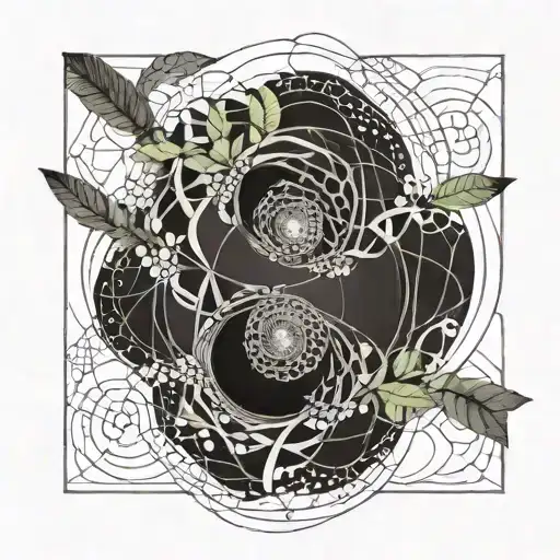 A geometric representation of the Fibonacci sequence intertwined with DNA strands, symbolizing the beauty of math and science in nature tattoo design idea