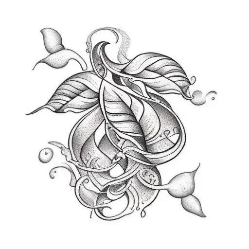 A traditional-style tattoo featuring a philodendron vine intertwined with seashells and ocean waves tattoo design idea