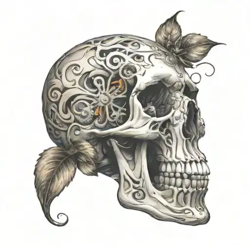 Scary skull, resembling pain, time endurance, figthing and growth tattoo design idea