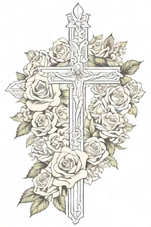 cancer ribbon roses crucifix roses flowers tattoo design idea