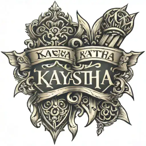 kayastha name tattoo with crown on top on forearms in horizontal direction with two sword cross each other  for forearms tattoo design idea