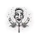 A tattoo of a happy and sad theater masks in a geeky style tattoo design idea