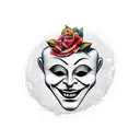 A tattoo of a happy and sad theater masks in a geeky style tattoo design idea