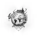 A tattoo combining elements of Brazil, Japan, and London in a black-grey style tattoo design idea