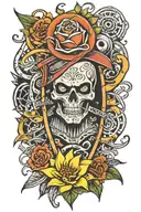 arm sleeve tattoo featuring artwork that represent the bands Sublime and Rancid tattoo design idea