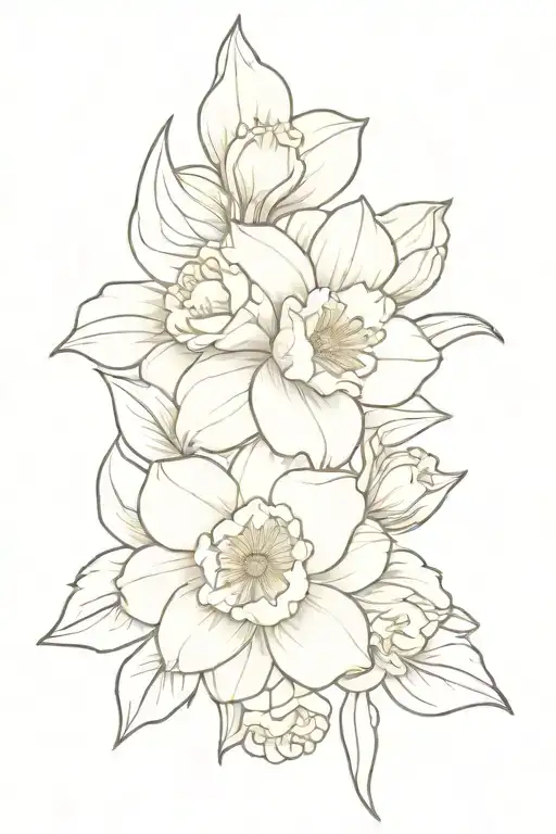 Carnation  Daffodil  Rose Marigold Narcissus  Violets bouquet  tattoo design idea