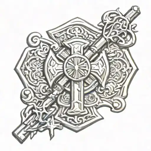 firefighter, Christian cross, western tattoo design idea