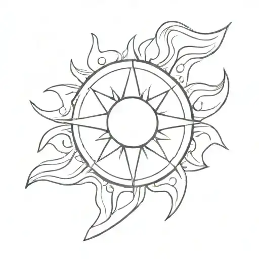 minimalist sun with straight rays and wavy rays. the center should be black with a slight gradient tattoo design idea