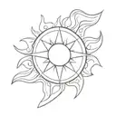 minimalist sun with straight rays and wavy rays. the center should be black with a slight gradient tattoo design idea