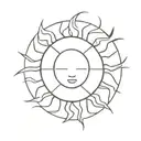 minimalist sun with straight rays and wavy rays. the center should be black with a slight gradient tattoo design idea