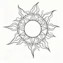 minimalist sun with straight rays and wavy rays. the center should be black with a slight gradient tattoo design idea