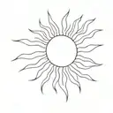 minimalist sun with straight rays and wavy rays. the center should be black with a slight gradient tattoo design idea