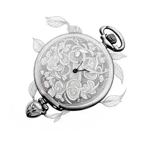 Two pocket watches intertwined with vines and flowers, symbolizing the passage of time and the importance of family tattoo design idea