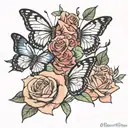  three butterfly and two roses tattoo design idea