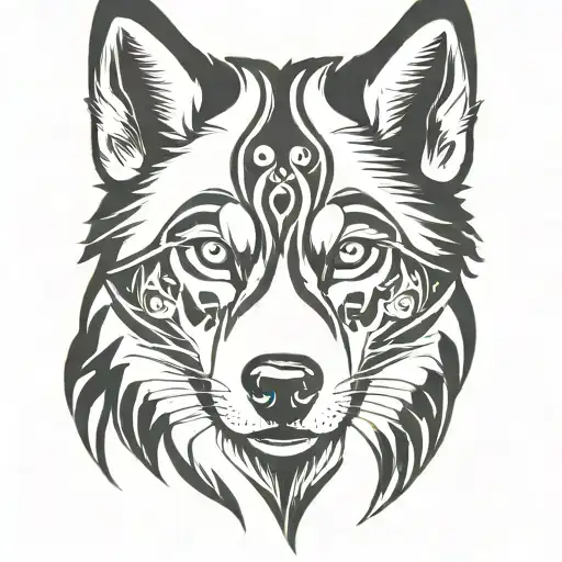 symmetrical siberian husky face morphing tattoo design idea