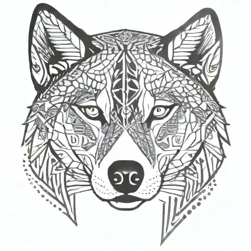 symmetrical siberian husky face geomtric tribal tattoo design idea