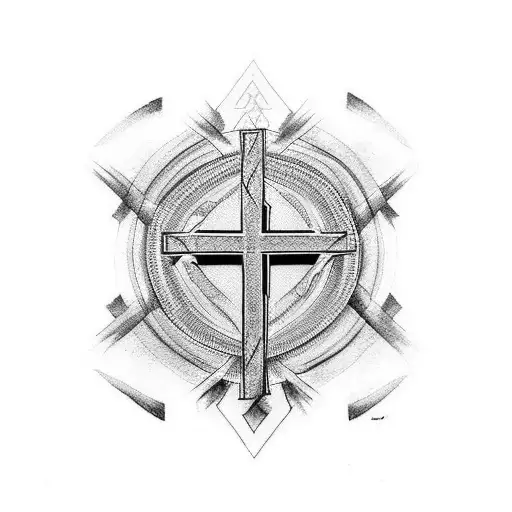 cross with surrender written tattoo design idea