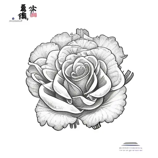 A larkspur flower, a wild rose flower and a chrysantemum flower tied together with a messy narrow ribbon bow tattoo design idea