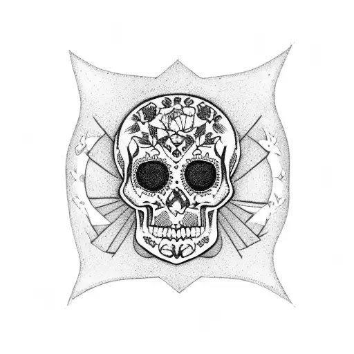 sugarskull with hiking icons tattoo design idea