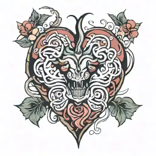 brain control heart tattoo design idea