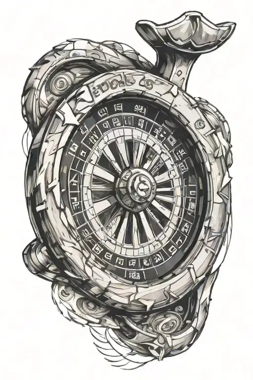 a broken roulette wheel with 6 directions tattoo design idea