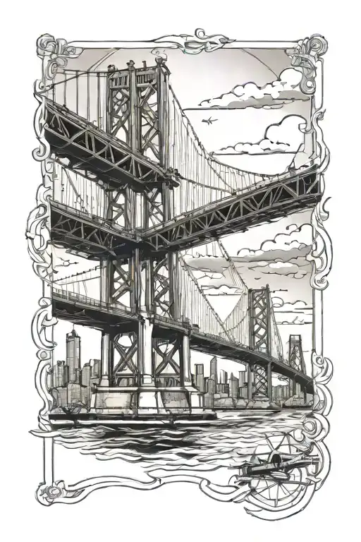Create a tattoo design featuring the Vincent Thomas Bridge with a subtle nod to the client's favorite sports teams tattoo design idea