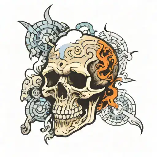 Loud steam from the cursed skull tattoo design idea