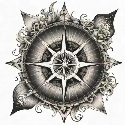 A compass rose with each direction pointing towards a different family member - north for your mother, east for your grandmother, south for your daughter, and west for yourself, all surrounded by ocean waves tattoo design idea