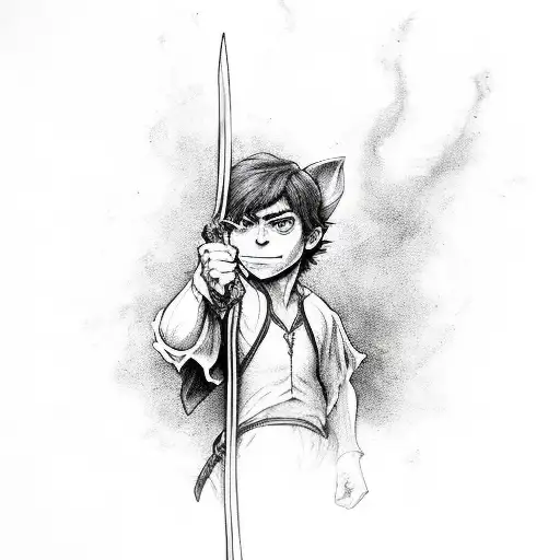 angry peter pan holding a sword tattoo design idea