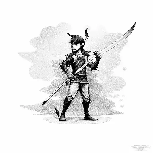 angry peter pan holding a sword tattoo design idea