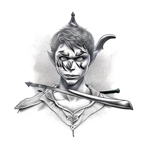 angry peter pan holding a sword tattoo design idea
