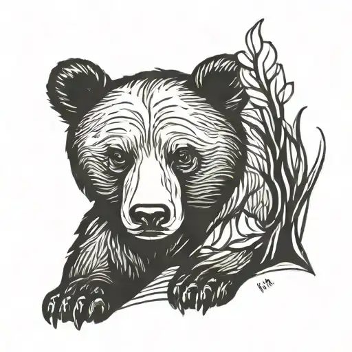 playing half body black bear cub small minimalist silhouette  creative tattoo design idea