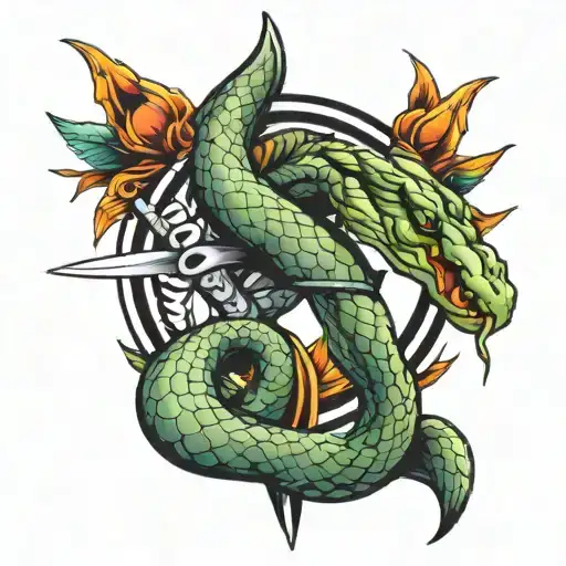 snake with dagger through it  tattoo design idea