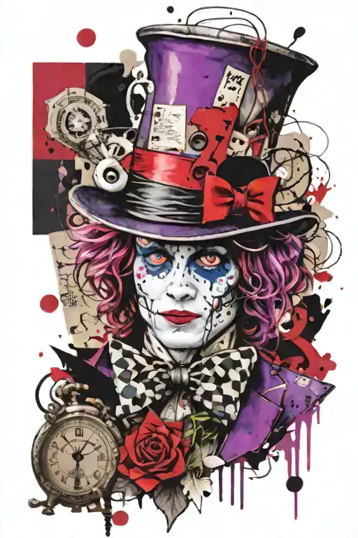 Alice in wonderland mad hatter purple and black tattoo design idea