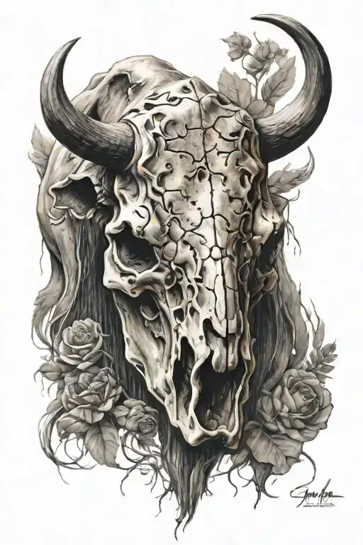 worn buffalo skull wearing tattoo design idea