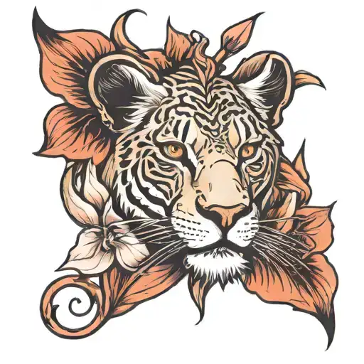 half lion's face and half gladioli tattoo design idea