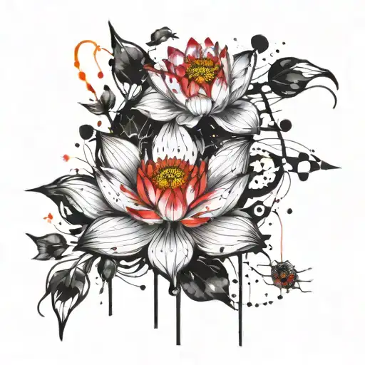 lotus flower and cancer constellationand leo constellation  tattoo design idea