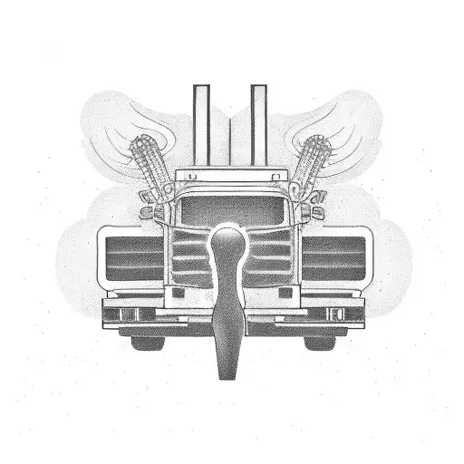 A truck driver rapping on top of a fire-breathing truck tattoo design idea