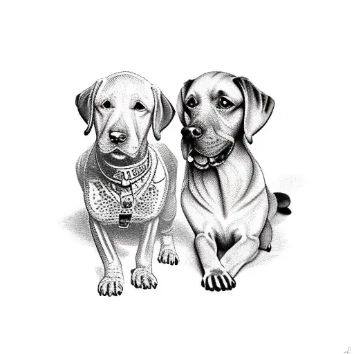 A Labrador and Poodle playing together tattoo design idea