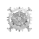 An intricate black-grey tattoo depicting a maintenance worker surrounded by gears and farm machinery tattoo design idea