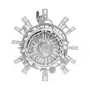 An intricate black-grey tattoo depicting a maintenance worker surrounded by gears and farm machinery tattoo design idea
