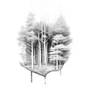 forest with hidden mechanical farm elements scattered throughout the design tattoo design idea