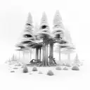 forest with hidden mechanical farm elements scattered throughout the design tattoo design idea