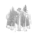 A forest landscape with mechanical farm equipment integrated into the scenery tattoo design idea